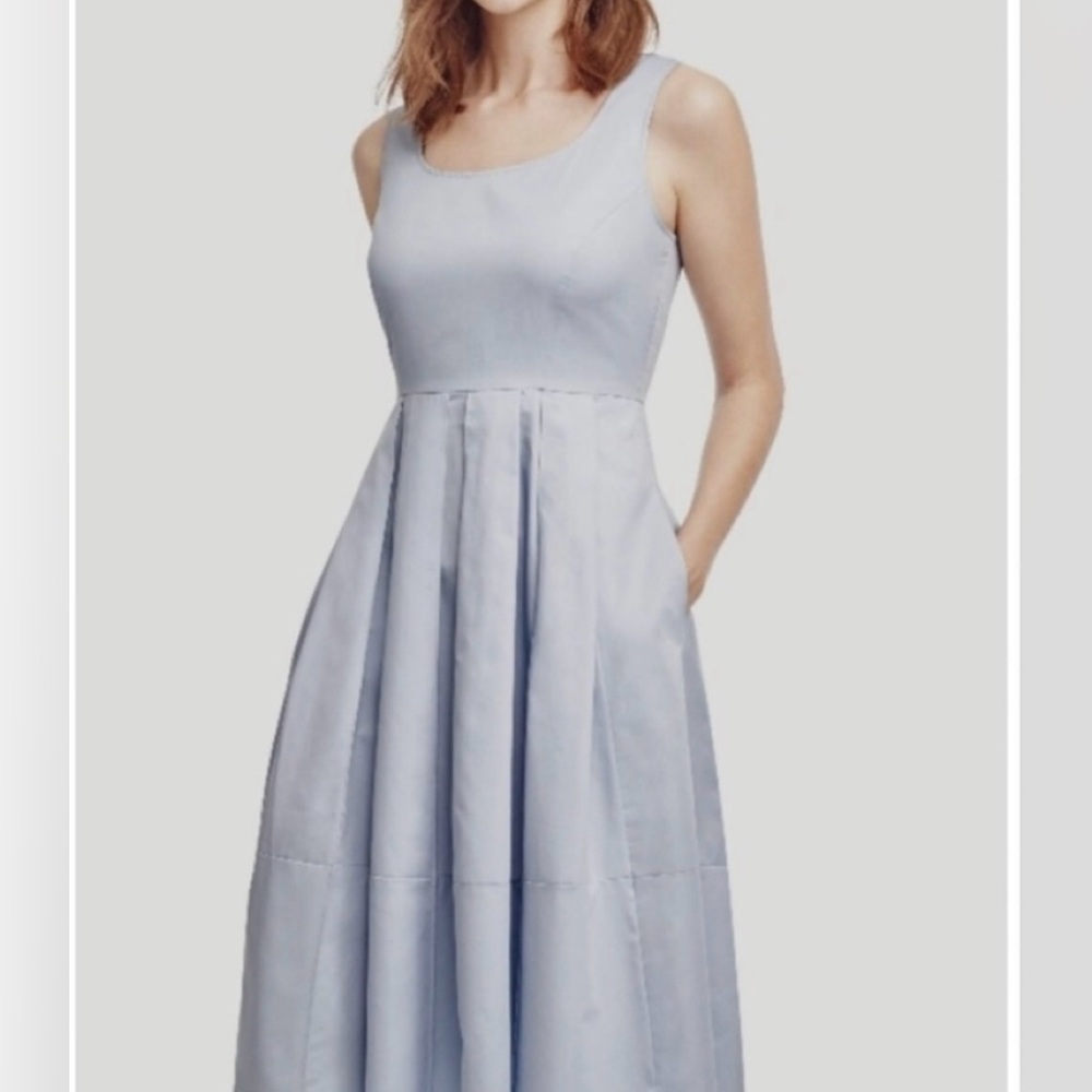 Ann Taylor Pleated Midi Dress, Light Blue, Size 4 Petite